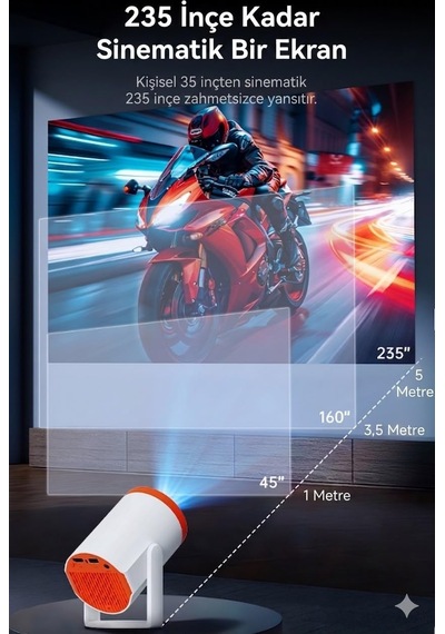 Turn1 Akıllı Android 14 Mini Projektör, 720p Çözünürlük, 200 Ansı Lümen, Wi-fi 6, 4k Destekli, Otomatik Düzeltme, Turuncu, Ev Sineması