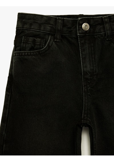 Koton Pamuklu Cep Detaylı Geniş Paça Denim Pantolon Siyah 6skg40048ad