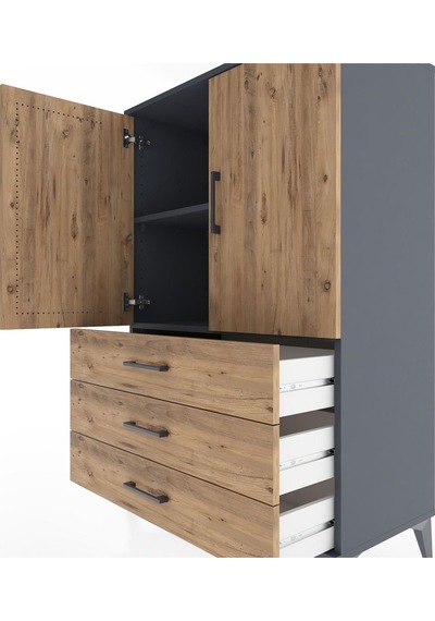 Hyperion Dolap 2 Raflı 3 Çekmeceli 2 Kapaklı 88x44x134 Antrasit-çam Antrasit