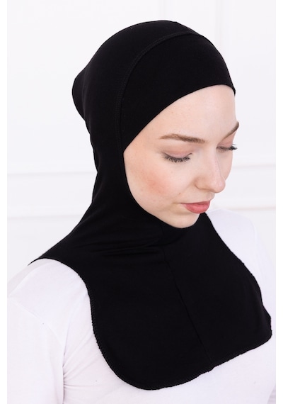 Loggia Siyah Ninja Bone Boyunluklu Likralı Sporcu Bonesi Kadın Pratik Tesettür Hijab Başörtü Siyah