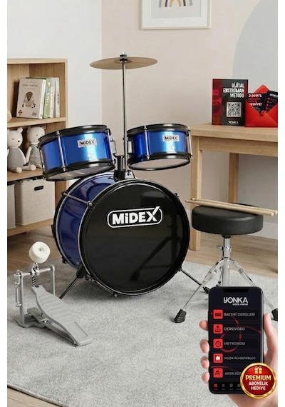 Midex Cd300x-bl Akustik Çocuk Baterisi Davulu Seti 5-14 Yaş İçin