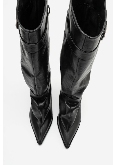 Luvi Shoes Marcella Siyah Kemerli Kadın İnce Topuklu Çizme