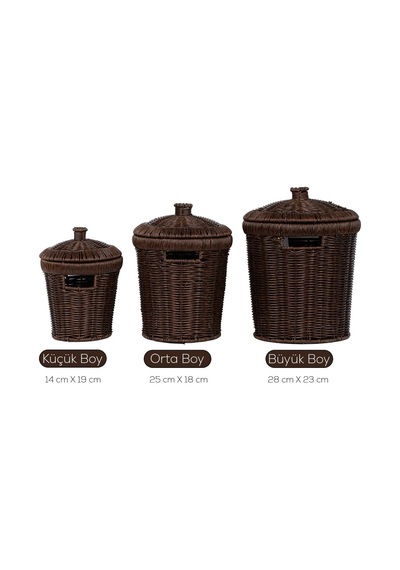 Pbt-439-1 3lü Hasır Sepet Kapaklı Bambu Sepet Seti Dekoratif Banyo Mutfak Düzenleyici Organizeri Diğer