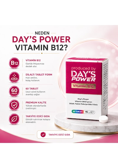 Day S Power Vitamin B12 Dilaltı Tablet 60 Tablet Takviye Edici Gıda