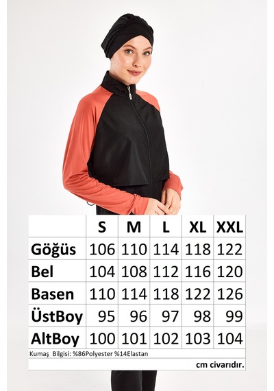 Adasea Reglan Kol Tam Kapalı Tesettür Mayo Debbıe 1405 Tarçın Tarçın