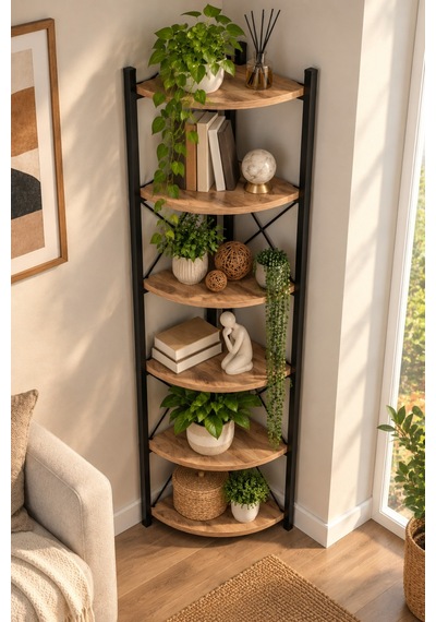 Sulorahome 6 Raflı Köşe Kitaplık Ve Saksılık Standı Krem 160 Cm Antrasit - Ahşap Sulorahome 6 Raflı Köşe Kitaplık Ve Saksılık Standı Krem 160 Cm Antrasit - Ahşap