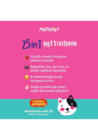 Metapet Kediler İçin 25 İ 1 Arada Multivitamin Damla 50 Ml