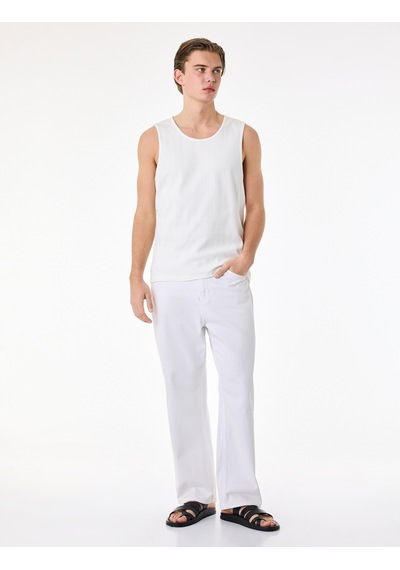 Koton Pamuklu Kolsuz Bisiklet Yaka Slim Fit Atlet Beyaz 6sam30006mk