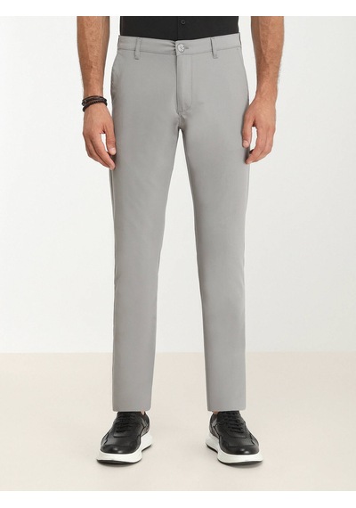 Gri Dokuma Slim Fit Casual Pantolon Gri