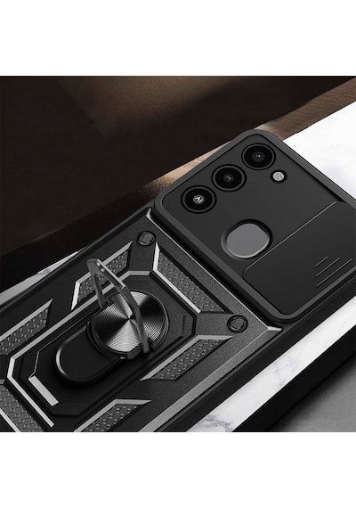 Nourthkiingdom Tecno Spark 8c Kılıf Magnetik Standlı Kamera Korumalı Nrtk Sürgülü Vega Kapak - Siyah Siyah