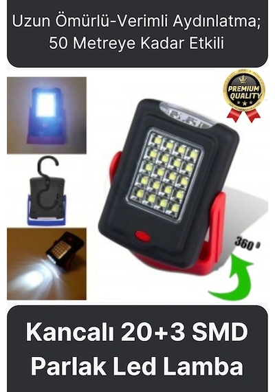 Premium Kancalı Asılabilir Mıknatıslı Pilli Beyaz Işık 50 Metre Mesafeli 20+3 Smd Parlak Led Lamba Diğer