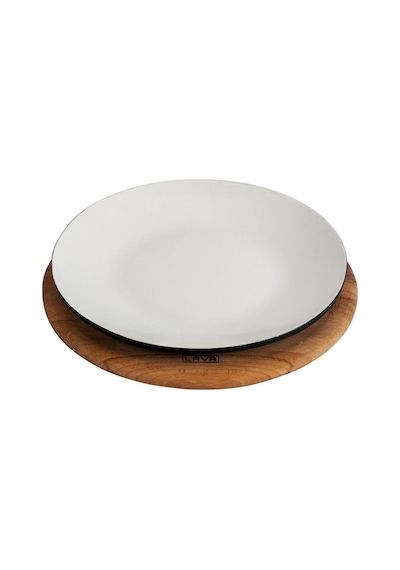 Lava Döküm Yuvarlak Servis Tabağı Ve Kayın Servis Ahşabı. Çap Ø 21cm Sable Mat Siyah