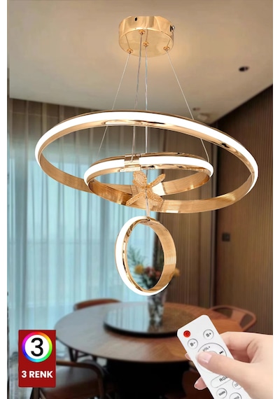 Mars Xl İthal Tasarım Geniş Kasalı Kumandalı Rose Gold Salon Led Avize Ledli Avize Salon Avizesi