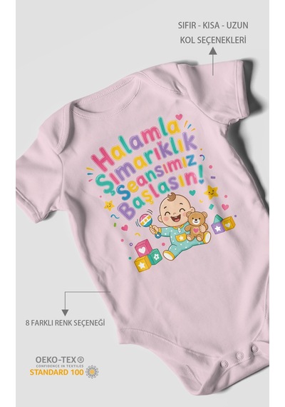 Morivokids Halamla Şımarıklık Seansımız Başlasın Kısa Kollu Bebek Body %100 Pamuk Bebe Pembe