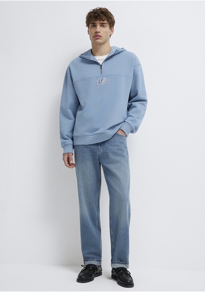 Mavi - Mvjns Nakışlı Yarı Fermuarlı Mavi Sweatshirt 0s10543-86998 Mavi