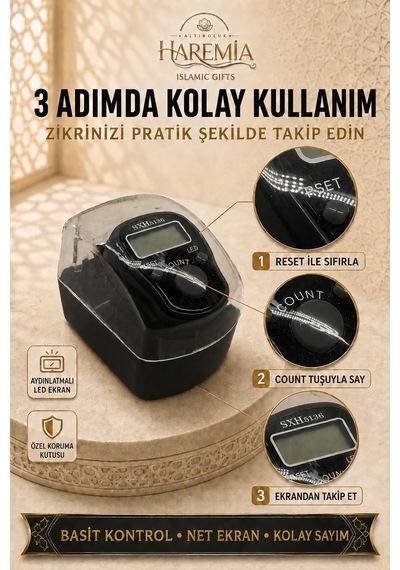 Özel Kutulu Ledli Zikirmatik Dijital Sayaç Mevlid Kandil Hediyesi Siyah