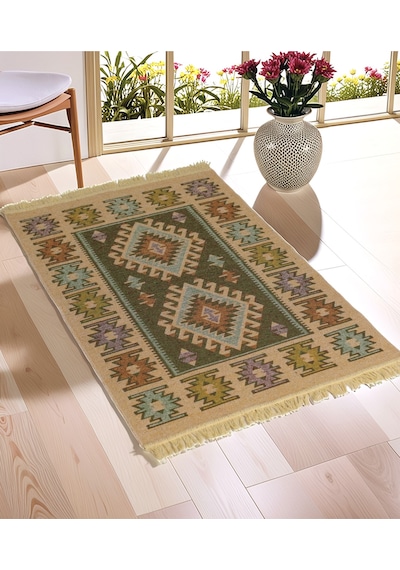 "çift Taraflı Kullanılabilir, Makinede Yıkanabilir, Modern Desenli Kilim 11 Farklı Ebat" Yeşil Yeşil