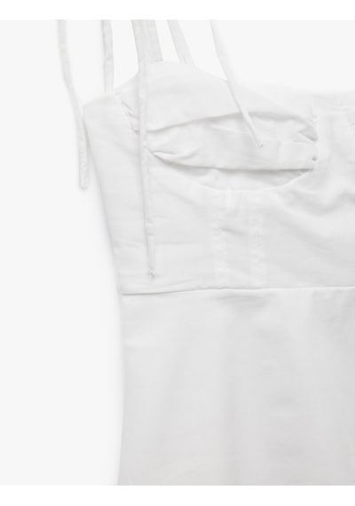 Koton Pamuklu Volanlı Katlı Slim Fit İp Askılı Bluz Beyaz 5sal30032ıw Beyaz
