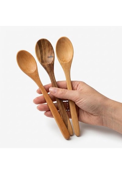 3'lü Doğal Ahşap Kaşık Seti - El Yapımı Uzun Tatlı, Bal, Kahve Ve Baharat Kaşığı 20x3 Cm
