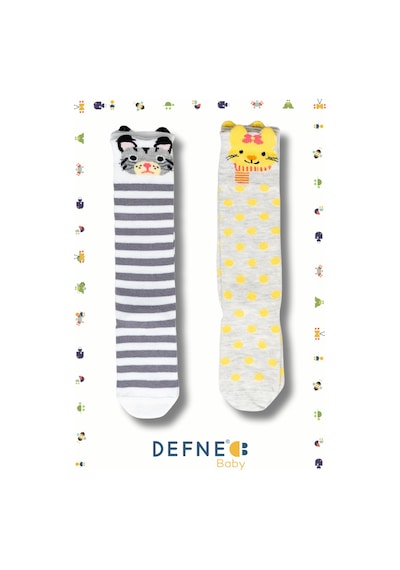 Defne Baby 2 Çift Sevimli Hayvan Figürlü Pamuklu Dizaltı Çocuk Ve Bebek Çorabı Sarı