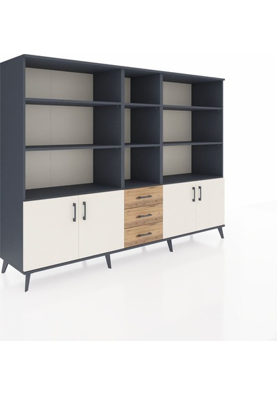 Hyperion Dolap 11 Raflı 3 Çekmeceli 4 Kapaklı 220x44x163 Antrasit Antrasit-aytaşı/çam