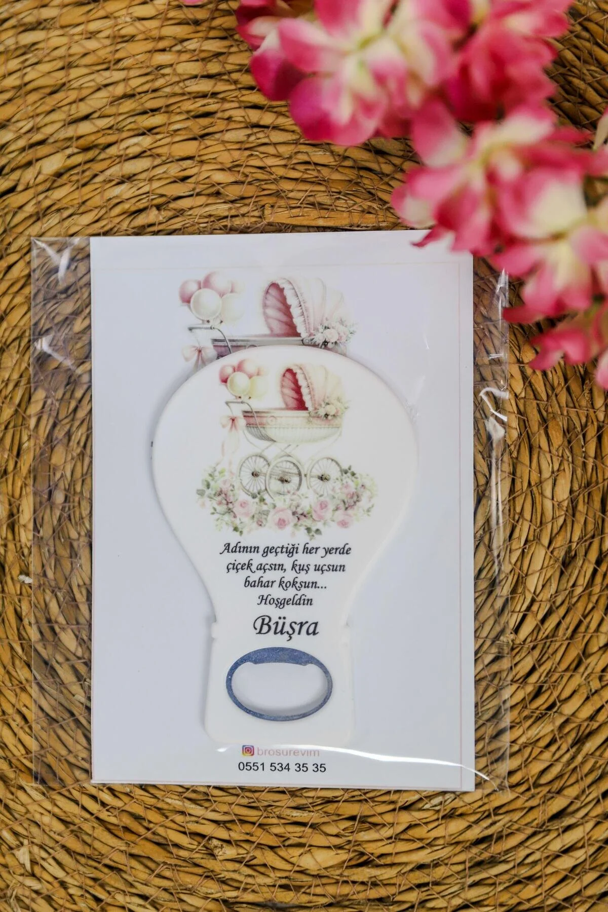 Bebek Arabası Temalı Yeni Doğan Kız Bebek Balon Açacak Magnet, Kız Bebek Hediyelik Magnetleri 30lu Beyaz