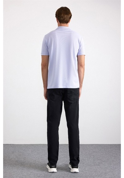 Süvari Açık Lila Slim Düz Nakışlı Pike Düğmeli Polo Yaka Tişört Ts1014000474-mr1