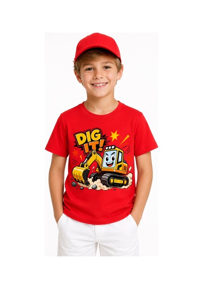 Bayloranzzo Dig It Kepçe Ekibi %100 Pamuk Premium Kalite Erkek Çocuk Tişörtü Kırmızı