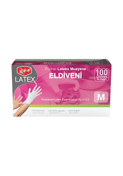 Roll-up Pudralı Lateks Muayene Eldiven M 100'lü - 8 Adet Tarı