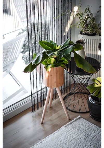 Bambu Ahşap Ayaklı Sepet Saksılık Naturel Çok Amaçlı İç Ve Dış Mekan Dekoratif Saksı Naturel Bambu
