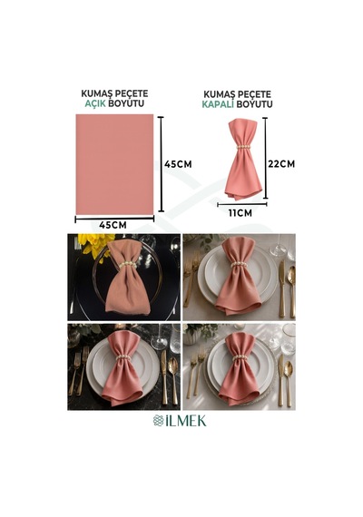 Kumaş Peçete 50'li Paket Peçete Halka Hediyeli Tam 100 Parça Gül Kurusu Gül Kurusu