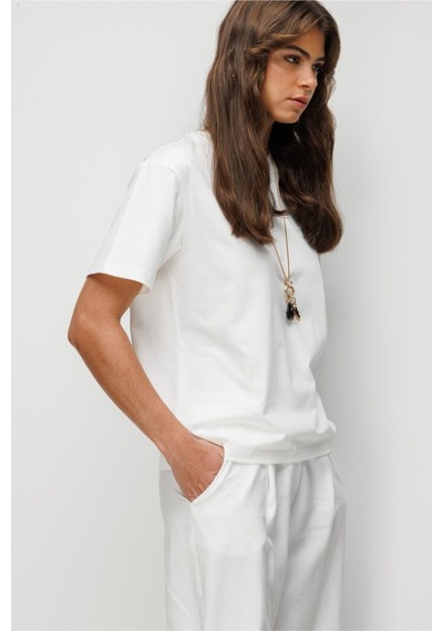 Mizalle Basic Düz Suprem Ekru T-shirt