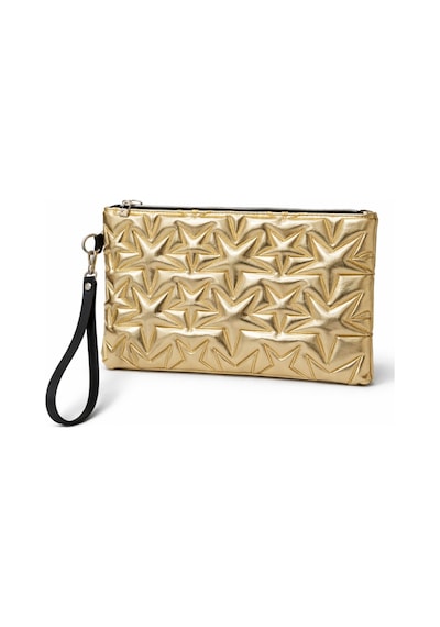 Adelina Bags Yıldız Nakış İşlemeli Portföy El Çantası Bilek Askılı Saten Astarlı Clutch Çanta Altın
