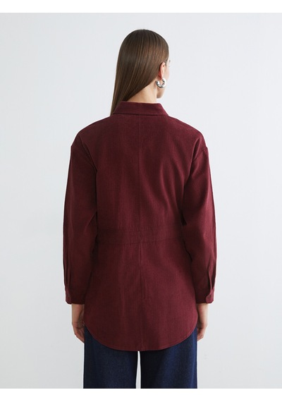 Lcwaıkıkı Classic Bordo Beli Kuşaklı Kadın Kadife Gömlek Tunik