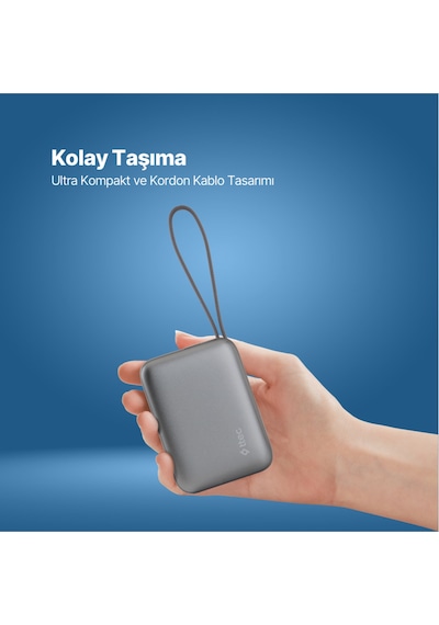 Ttec 2BB232GR Recharger Mini LCD 10.000 mAh PD 35W USB-C Dahili Kablolu Taşınabilir Hızlı Şarj Aleti