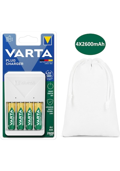 Varta Plug Şarj Cihazı+4x2600mah Aa Şarjlı Kalem Pil+çanta
