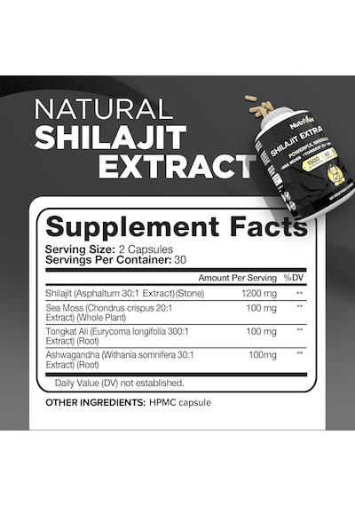 Nutrivein Premium Himalayan Shilajit With Irish Sea Moss Tongkat Ali Ashwa/gandha 1500 Mg - 60 Caps
