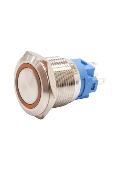 19A-P1Z-E 19Mm Düz Anahtarlı Işıklı Metal Buton - Sarı