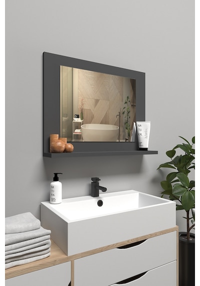Raflı Banyo Aynası, Lavabo Ve Wc Aynası, Dresuar , Koridor , Mutfak , Makyaj Modern Duvar Tipi Ayna Antrasit Gri