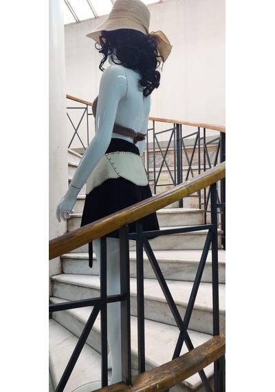 Eren Style Boho Doğal Taşlı Zımbalı Hakiki Deri Kemer 90 Cm-105 Cm -9607 Siyah