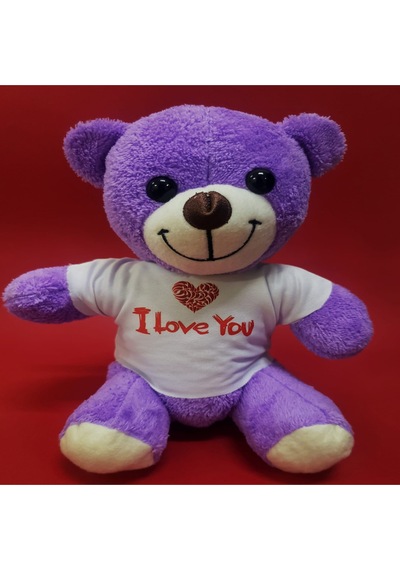 Mor I Love You Tişörtlü Peluş Ayıcık Çok Renkli
