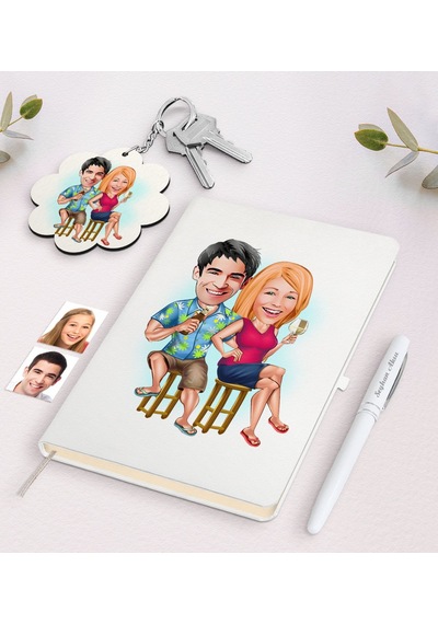 Kişiye Özel Sevgili Karikatürlü Beyaz Defter Kalem Ve Anahtarlık N11.15016