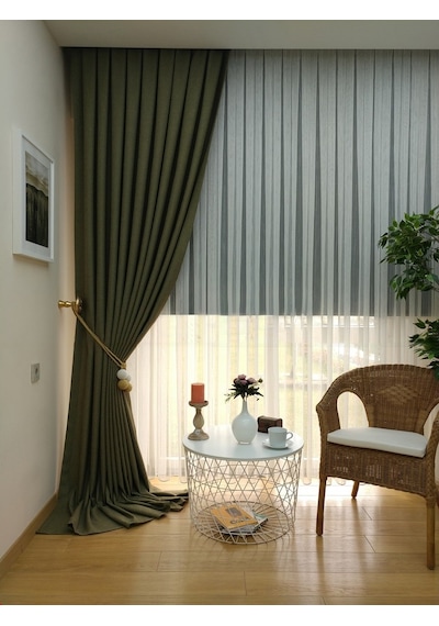Evdepo Home Keten Haki Fon Perde Tek Kanat Haki