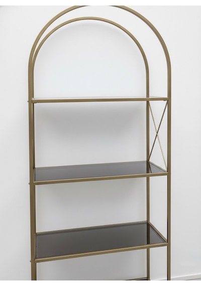 Noble Metal Kitaplık Dekoratif Kemerli 4 Raflı Salon Ve Ofis Rafı 70x180 Cm Altın