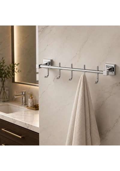 Tr Lüks Askılık Beşli Kanca Krom Renk Duvar Tipi Banyo Mutfak Antre Kapı Arkası Metal Askı Modeli Diğer