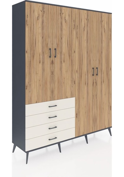 Hyperion Gardrop 6 Raflı 4 Çekmeceli Tek Askılı 176x44x221 Antrasit-çam/aytaşı Çam/aytaşı