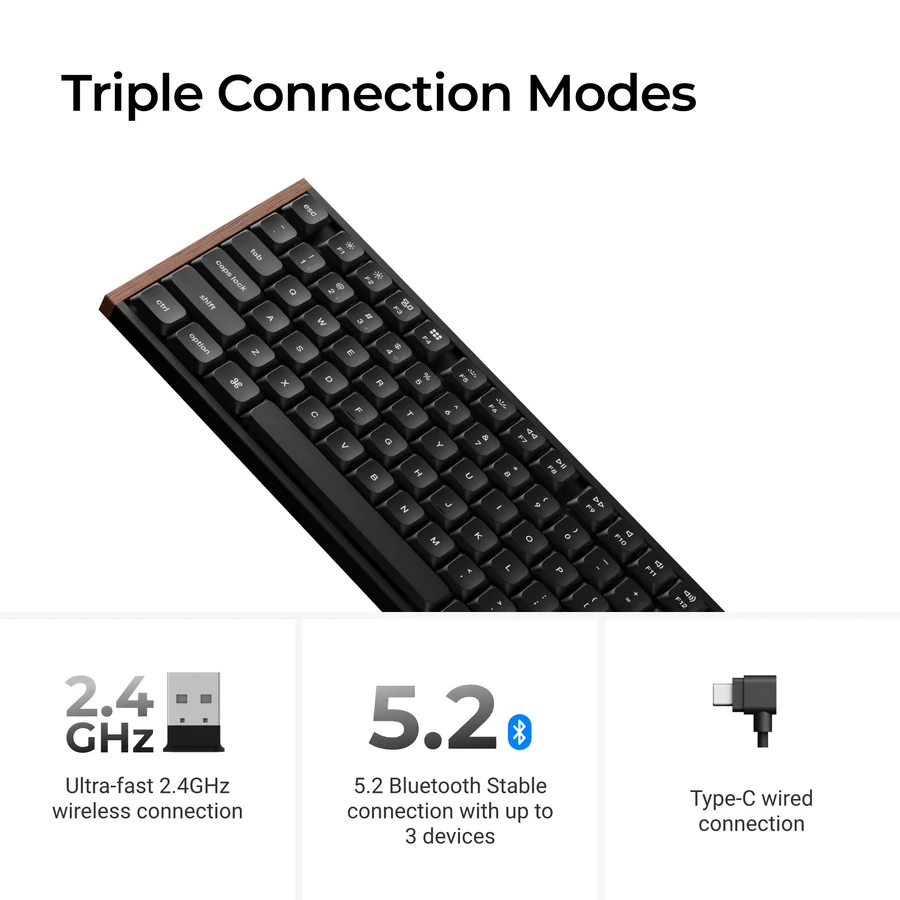 Keychron K5 Ultra 8k Süt Pom Kahverengi Switch 2.4 Ghz 370 Saate Kadar Pil Ömrlü Kablosuz Özel Mekanik Klavye K5u-h3p-tr Siyah