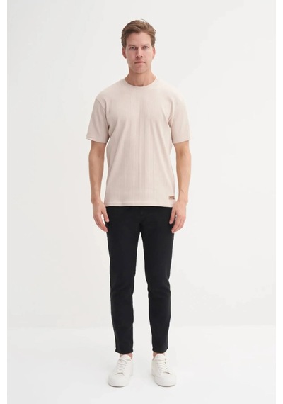 Cazador Bisiklet Yaka Slim Fit Likarlı Düz Tişört 4163 Bej Bej