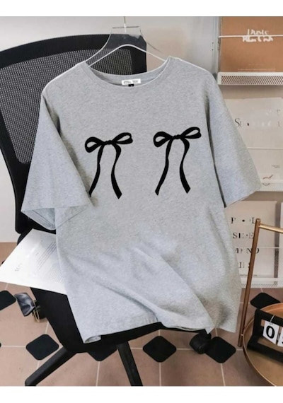 Kozia Outdoors Malkoçbey Kurdela Baskılı Oversize Unisex Basic T-shirt Gri