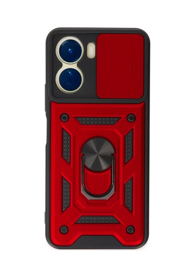 Vivo Y16 Uyumlu Kılıf Pars Lens Yüzüklü Silikon - Kırmızı